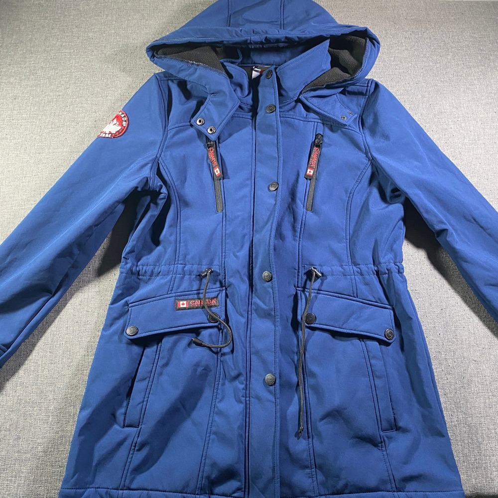 Canada Weathergear Women Blue Softshell Fleece Line Packable Hood Parka Jacket L
